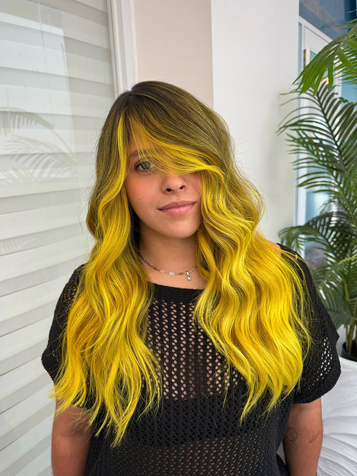 Vibrant Electric Yellow Layers With Shadow Root