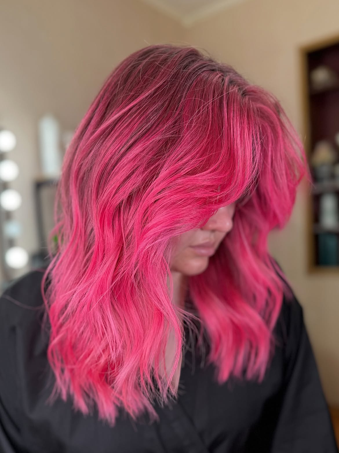 Vibrant Hot Pink Balayage With Soft Waves