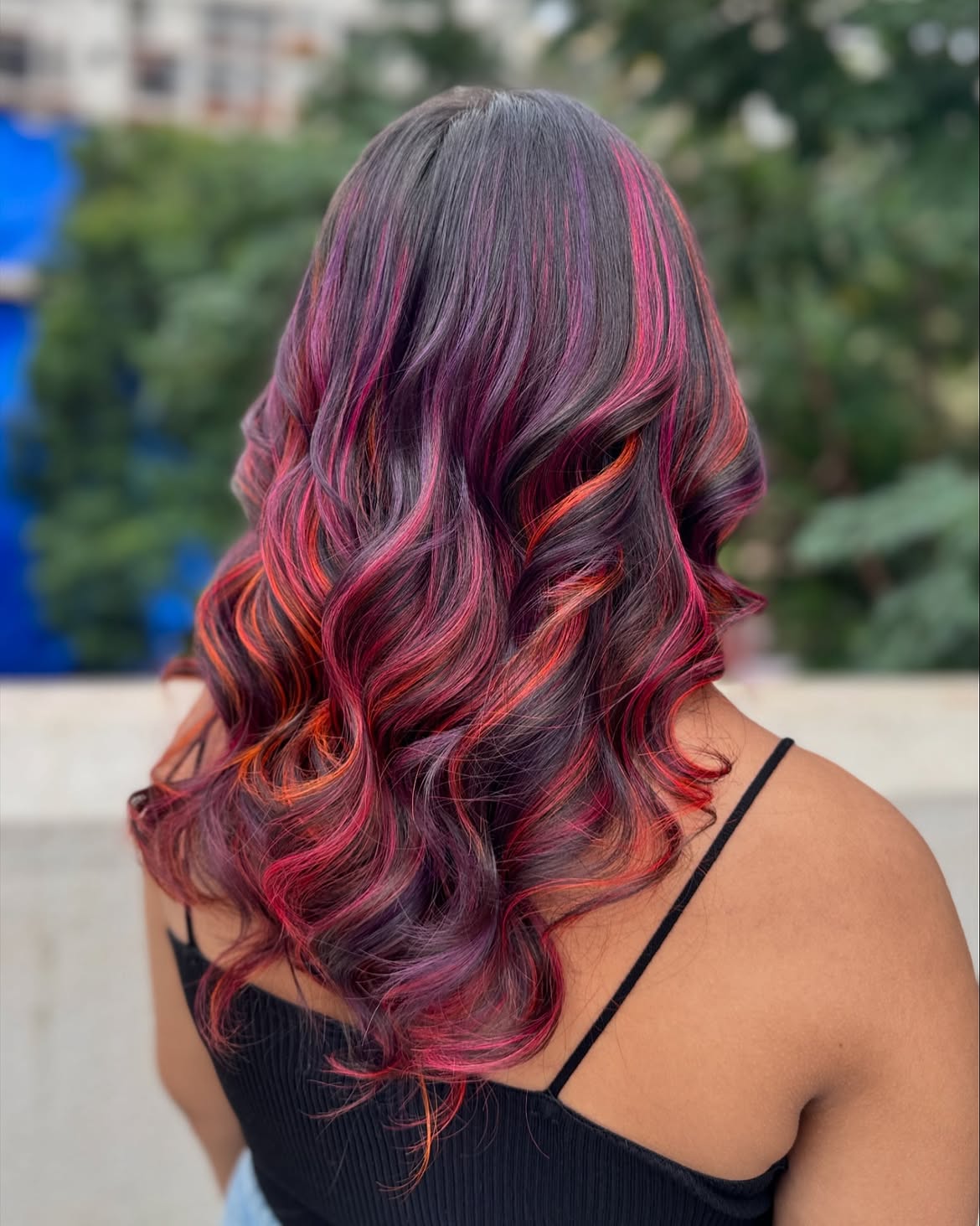 Vibrant Magenta and Copper Balayage Waves