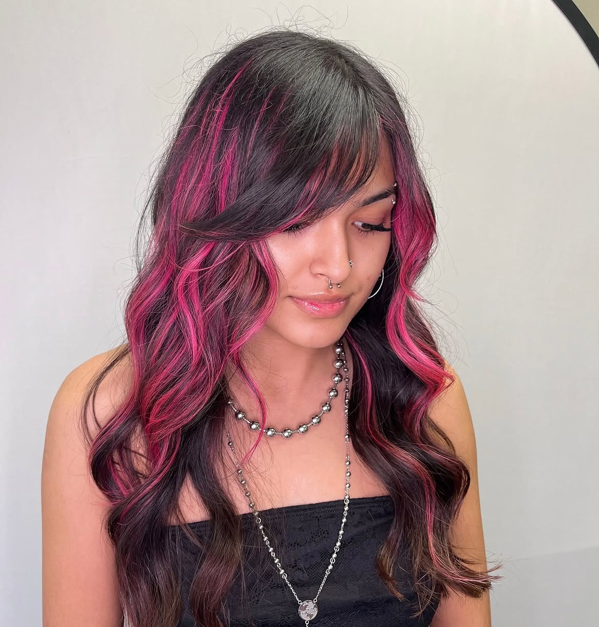 Vibrant Magenta Highlights On Dark Side Swept Layers