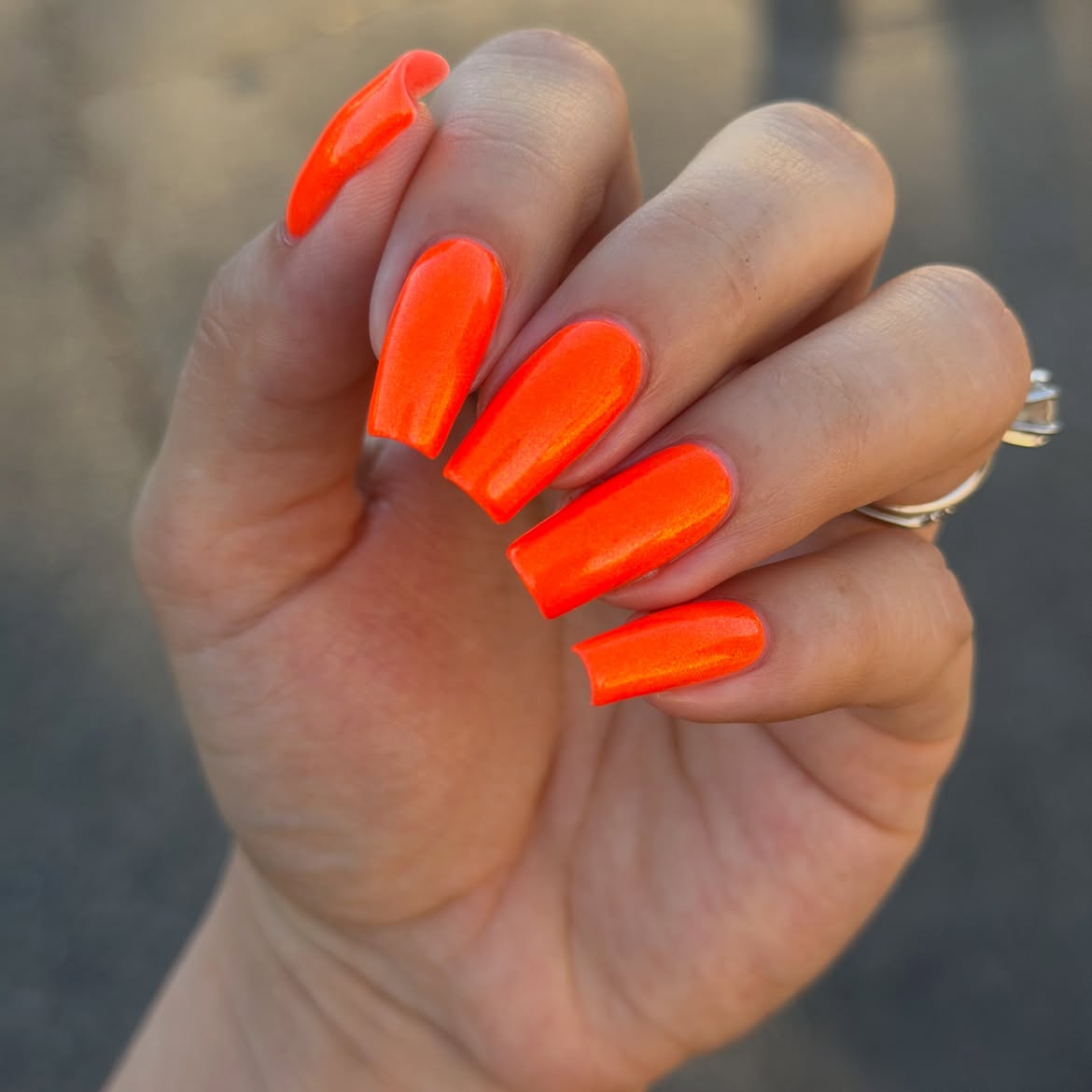 Vibrant Neon Orange Shimmer Square Nails