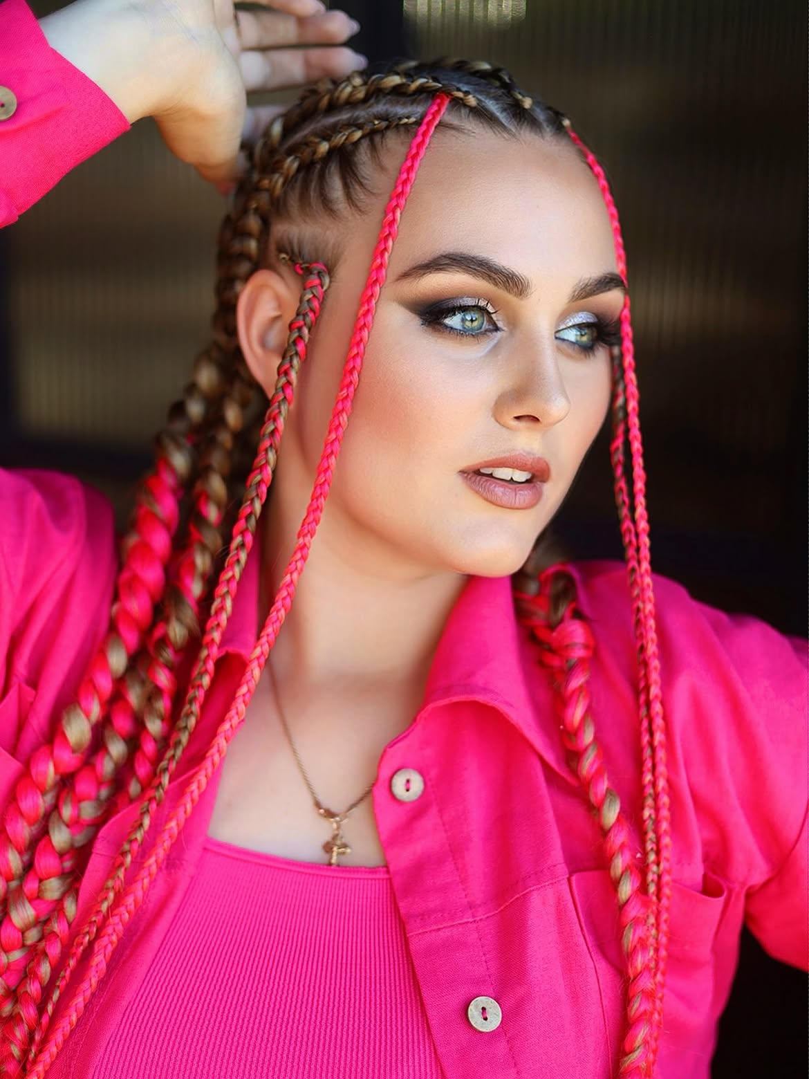 Vibrant Neon Pink Box Braids With Blonde Ombre