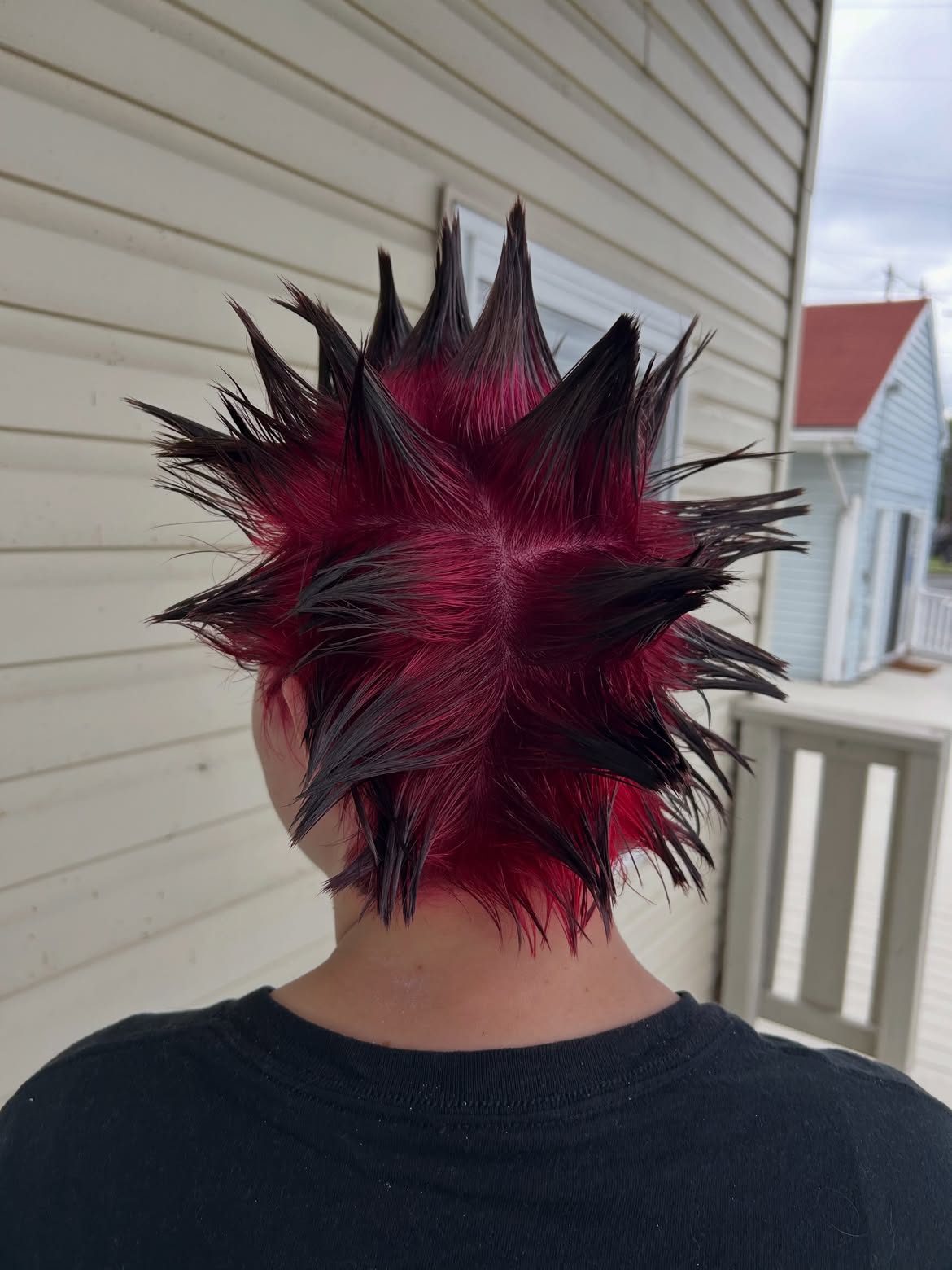 Vibrant Red And Black Spiky Punk Hair