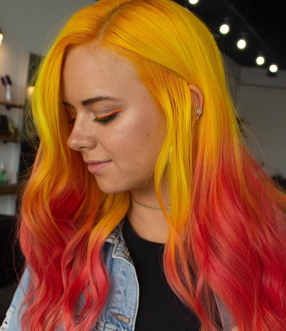 Vibrant Sunset Ombre Waves With Yellow Roots