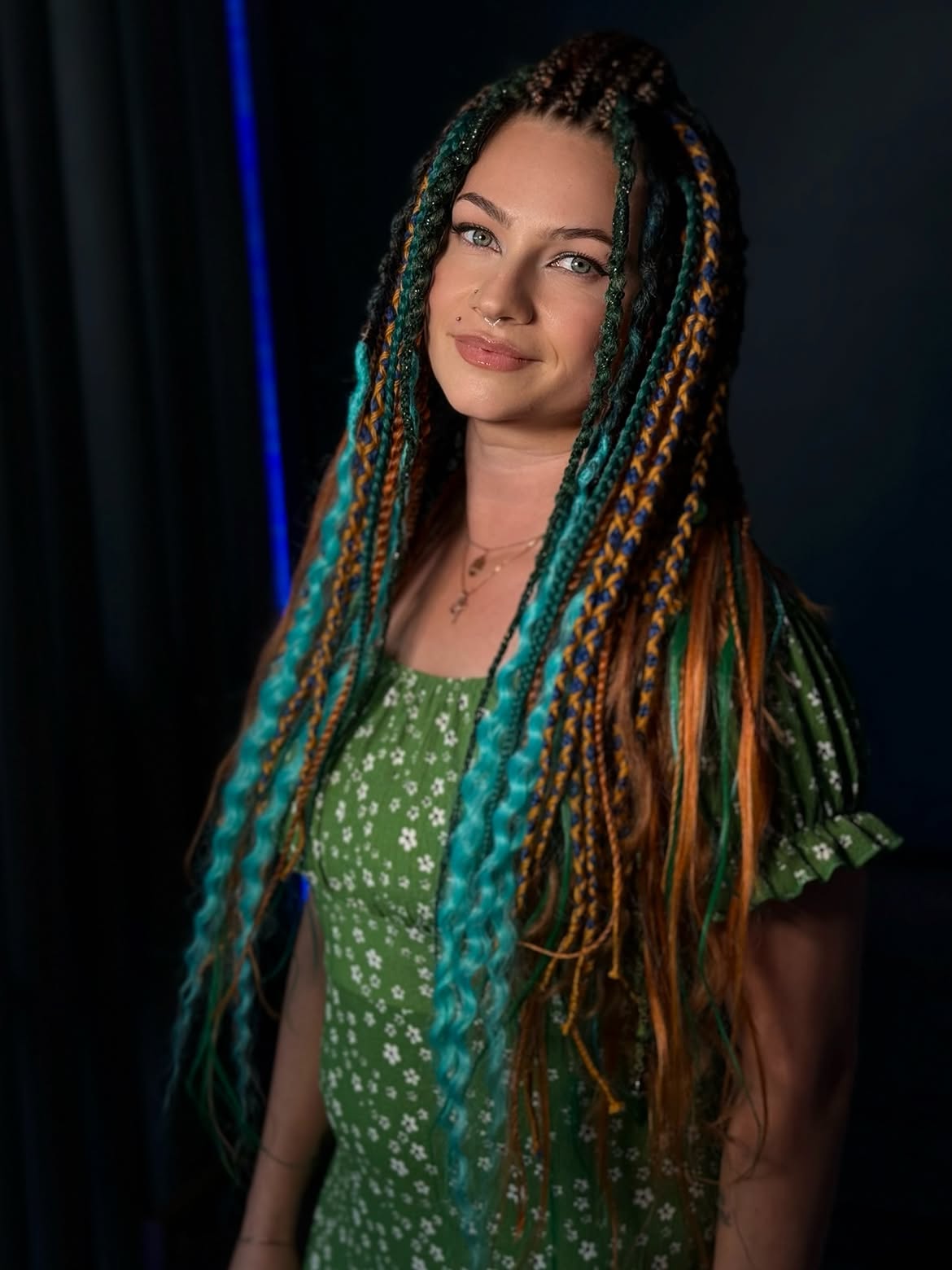 Vibrant Teal And Orange Box Braids