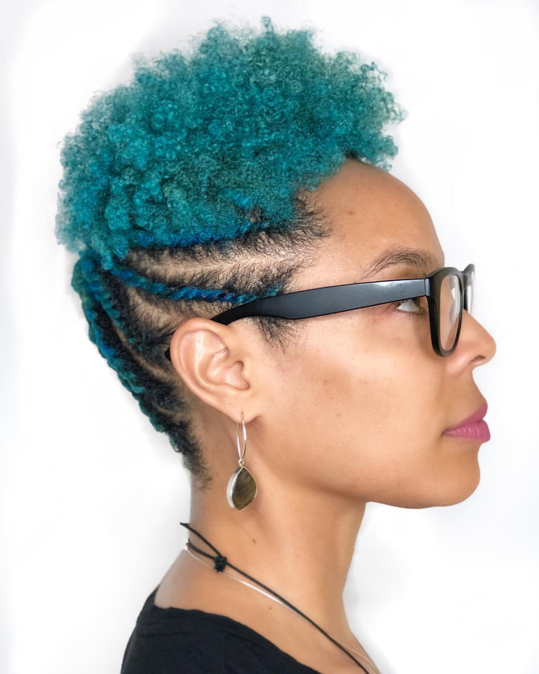 Vibrant Teal Braids With Natural Curls