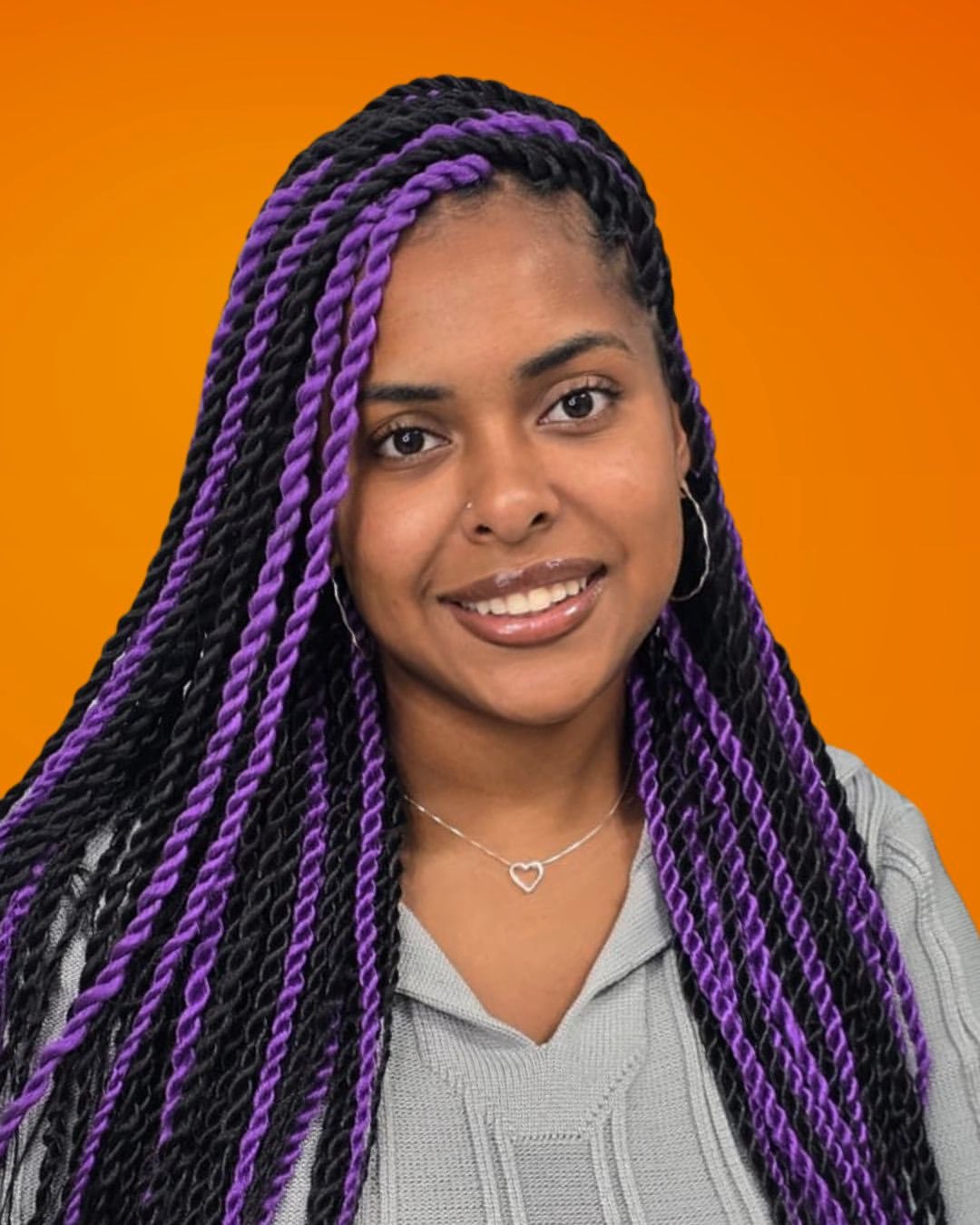 Vibrant Two-Tone Twist Braids With Purple Streaks