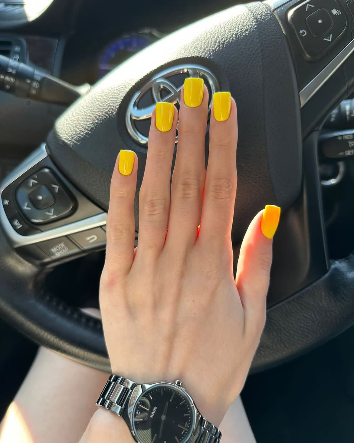 Vibrant Yellow Square Glossy Nails