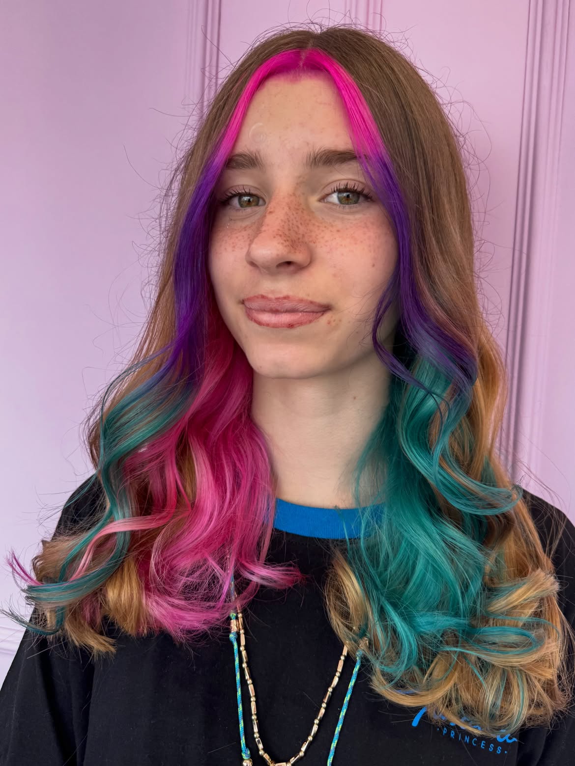 Vivid Pink and Teal Money Piece