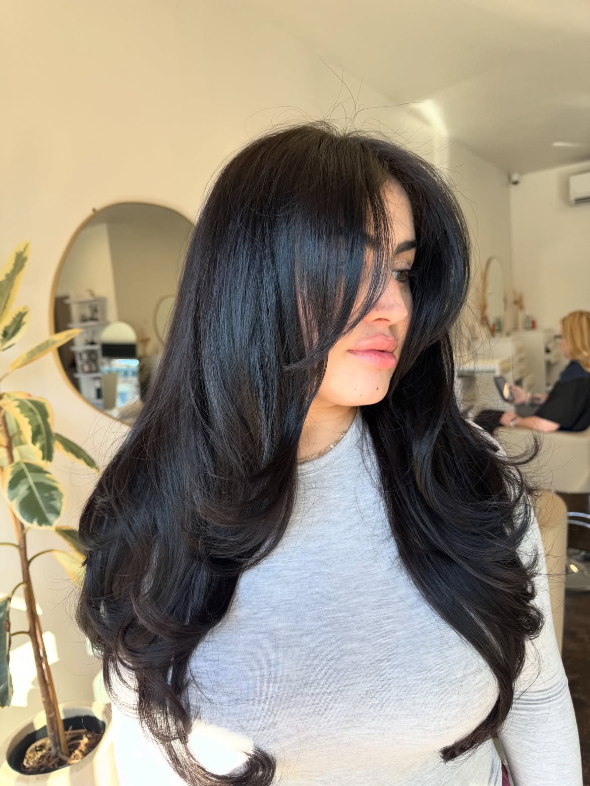 Voluminous Black Hair With Soft Face-Framing Layers