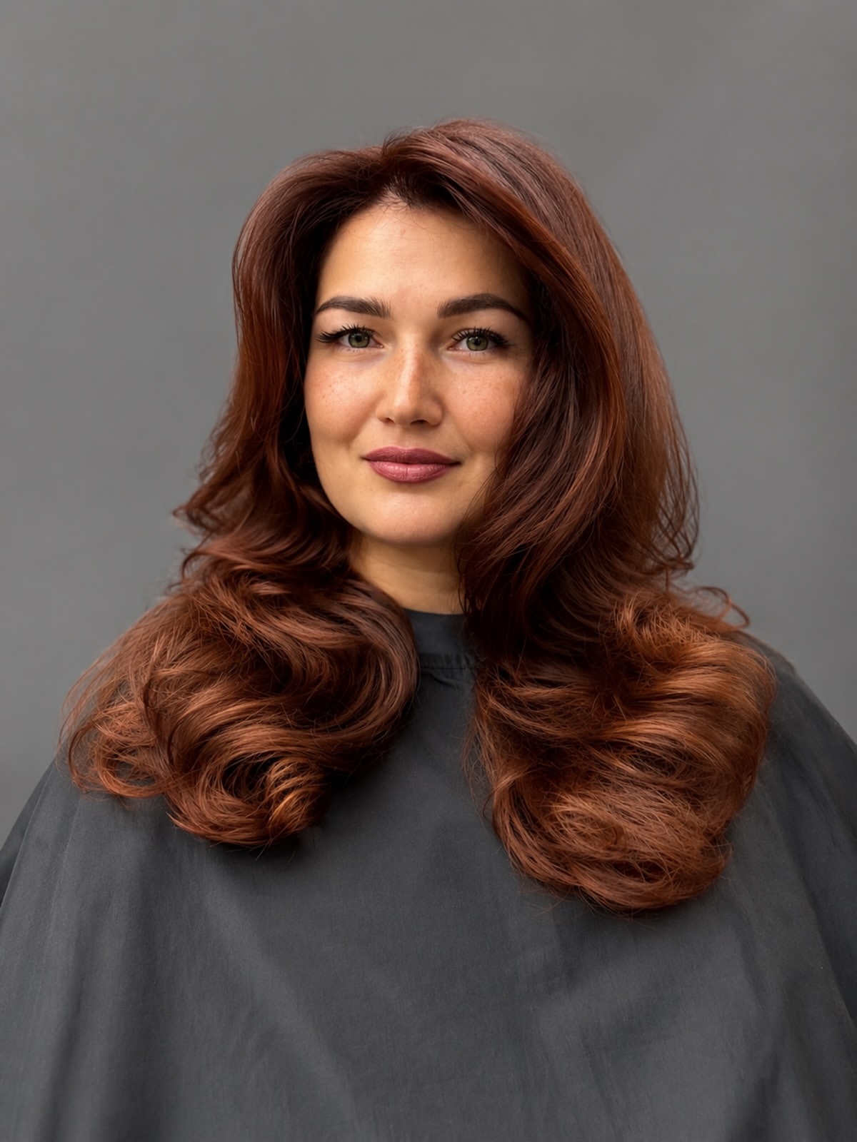 Voluminous Copper Brown Layers With Soft Face Framing