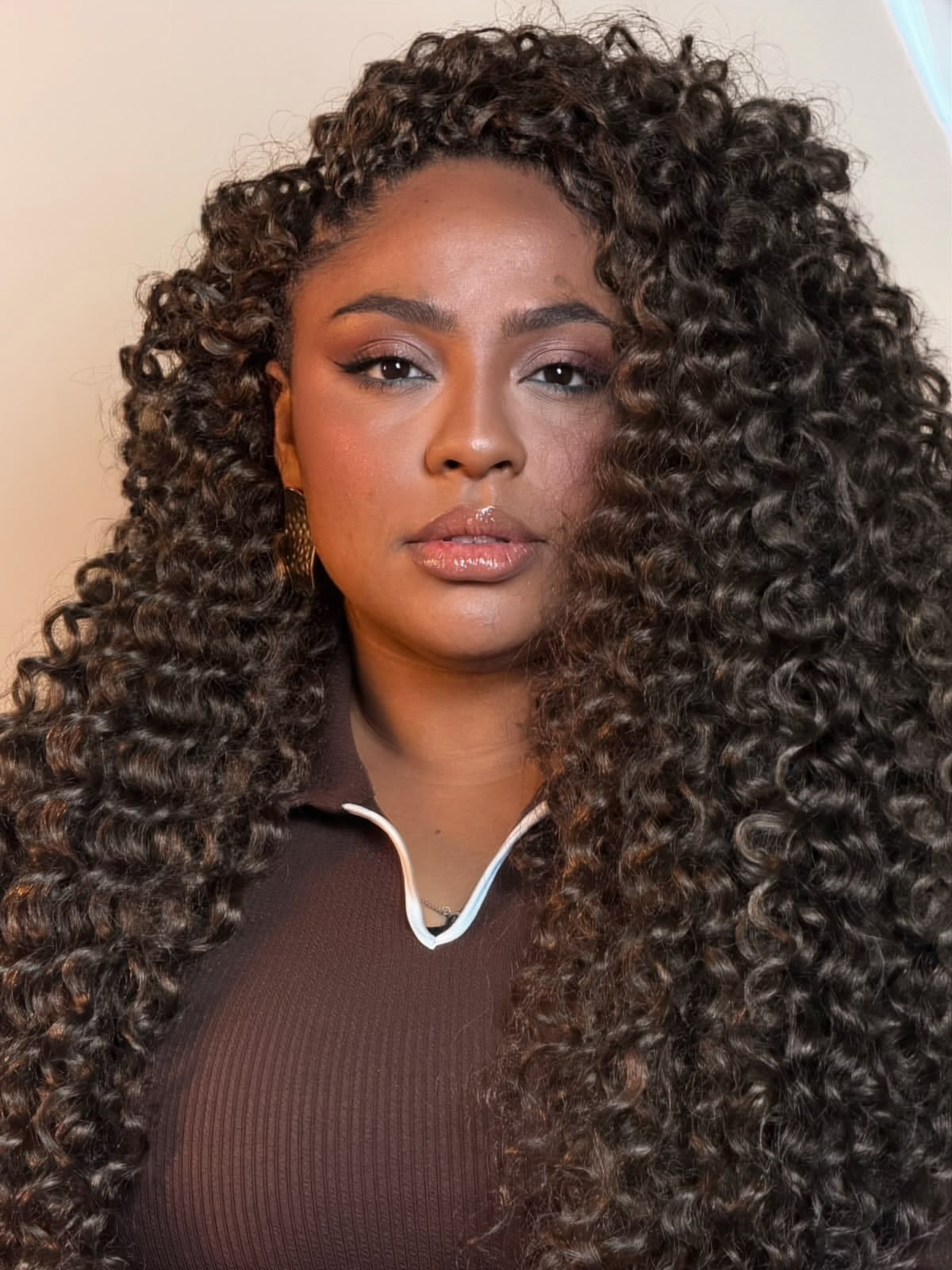 Voluminous Crochet Curls With Dark Brown Highlights
