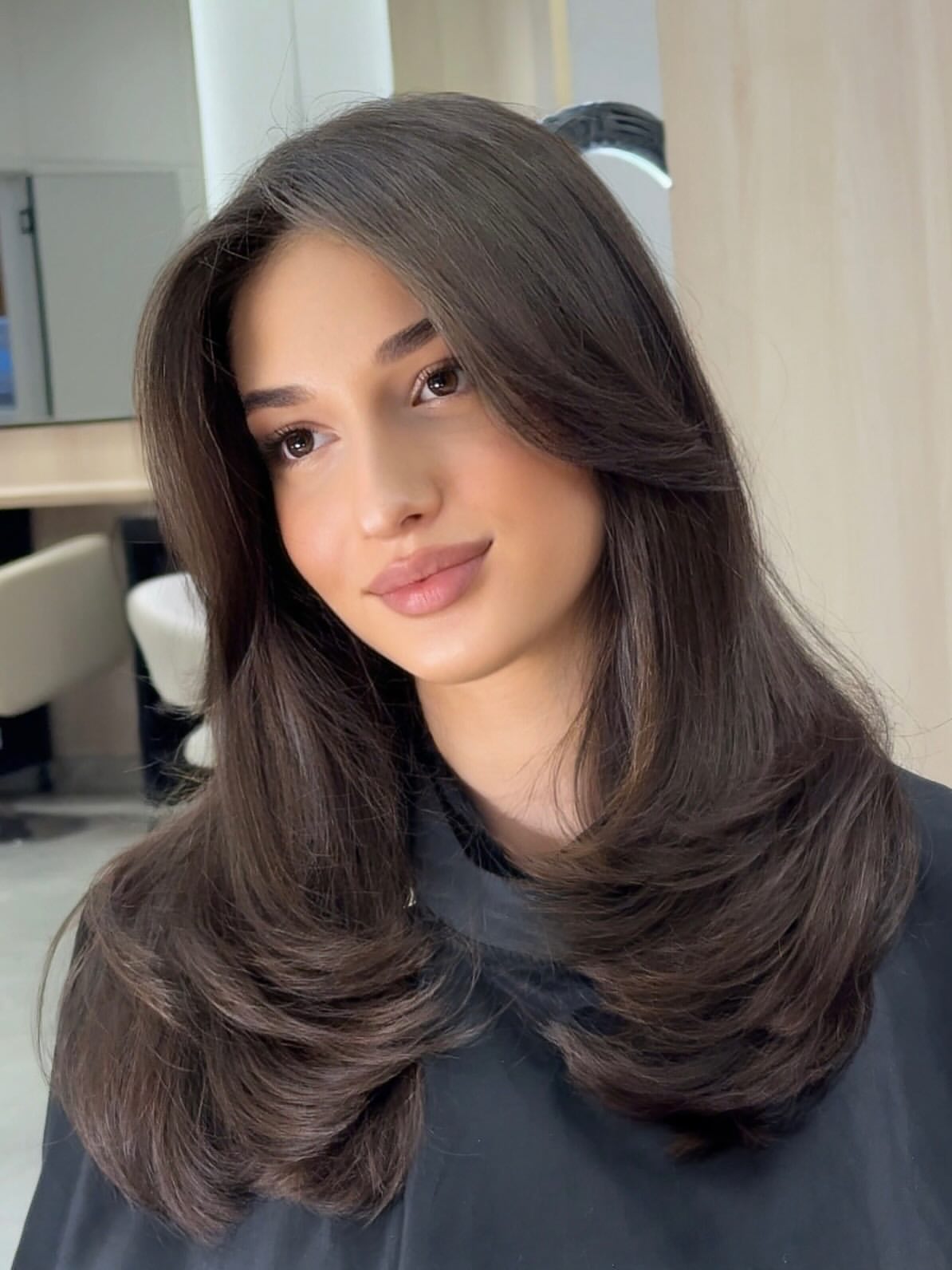 Voluminous Layered Brunette With Face-Framing Layers