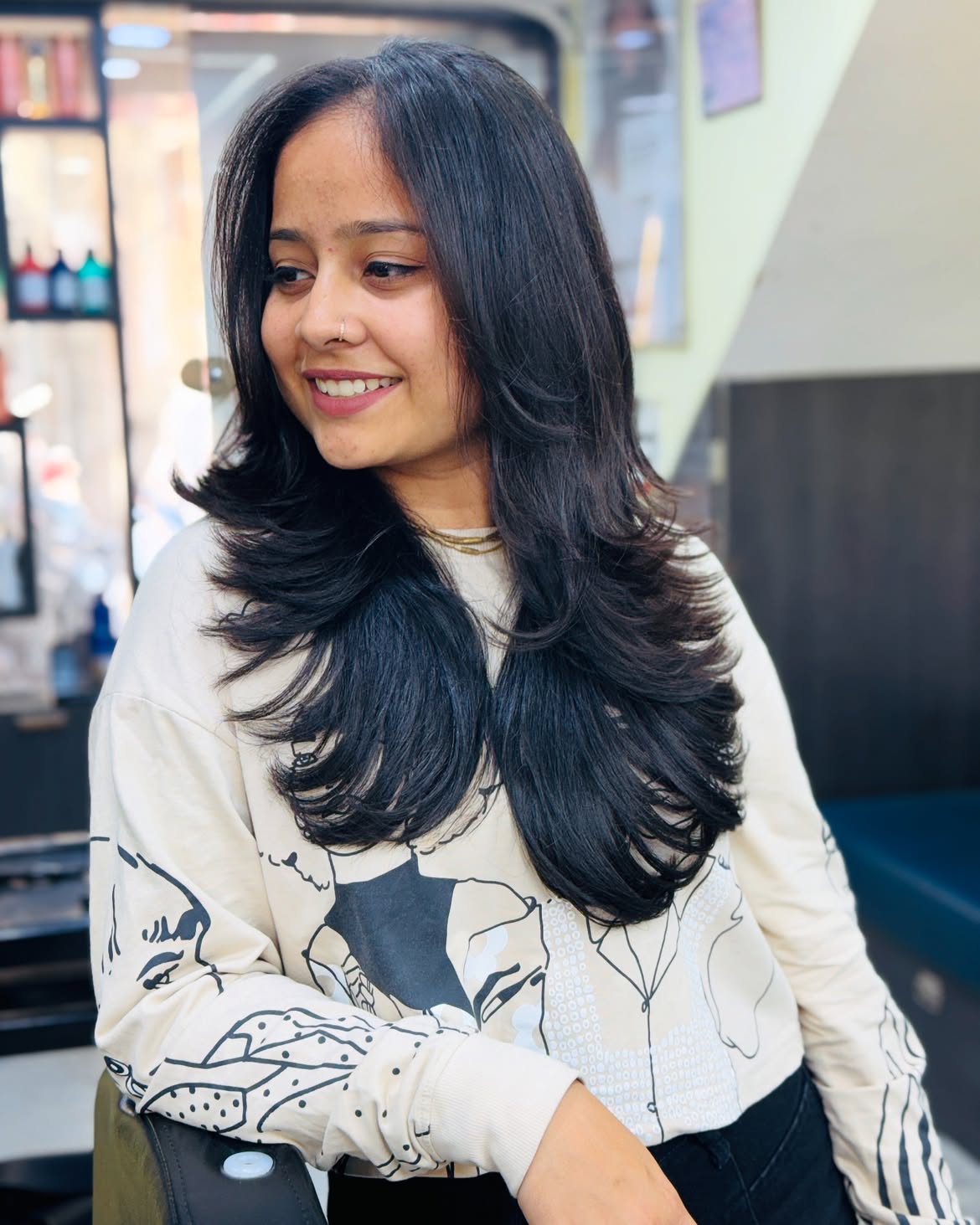 Voluminous Layered Cut For Fine Dark Hair