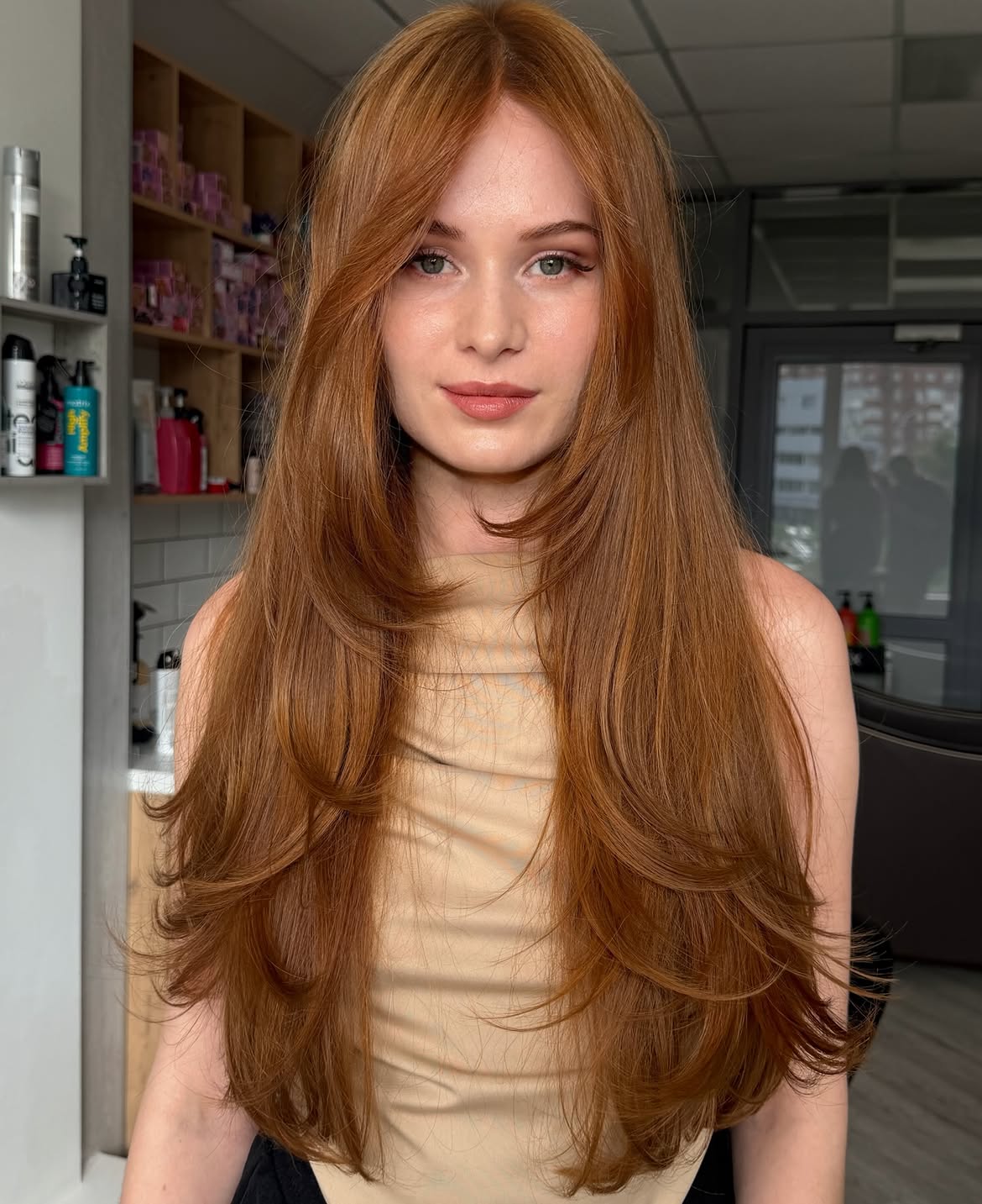 Voluminous Layered Cut With Copper Red Hair