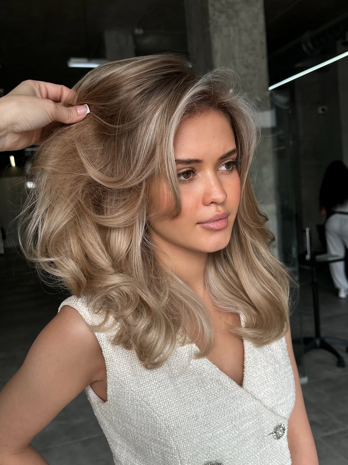Voluminous Layers With Sun Kissed Ash Blonde