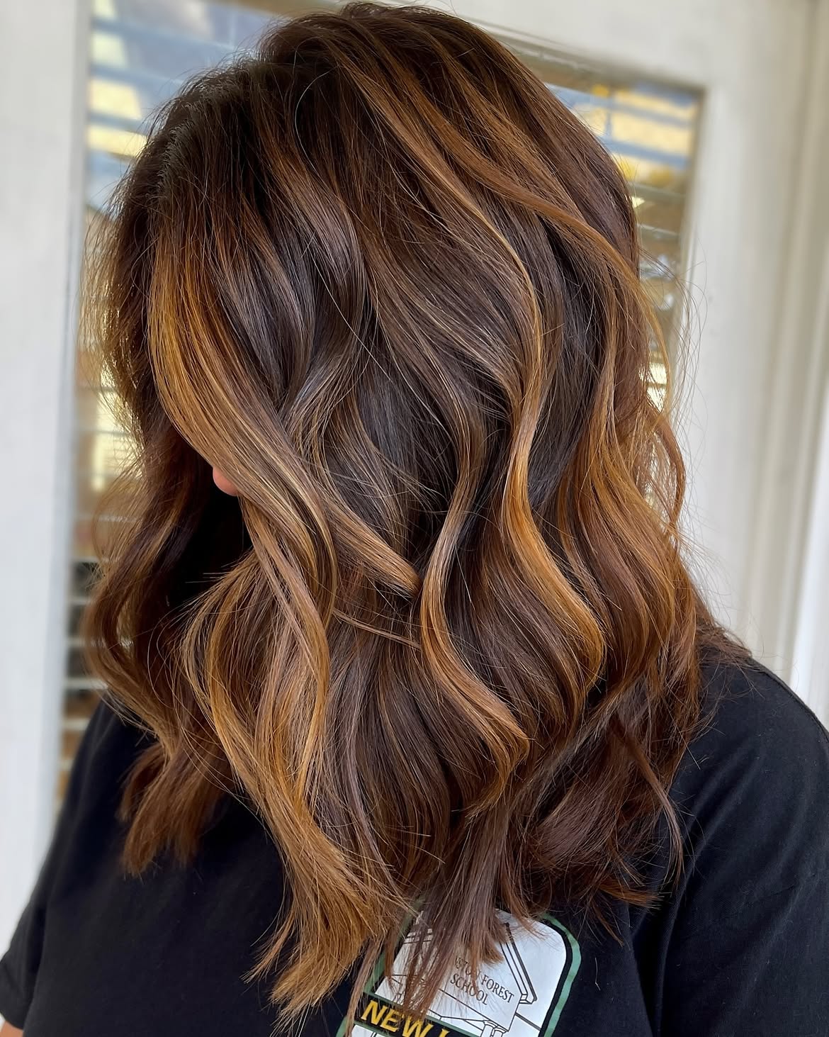 Warm Balayage With Caramel Lowlights