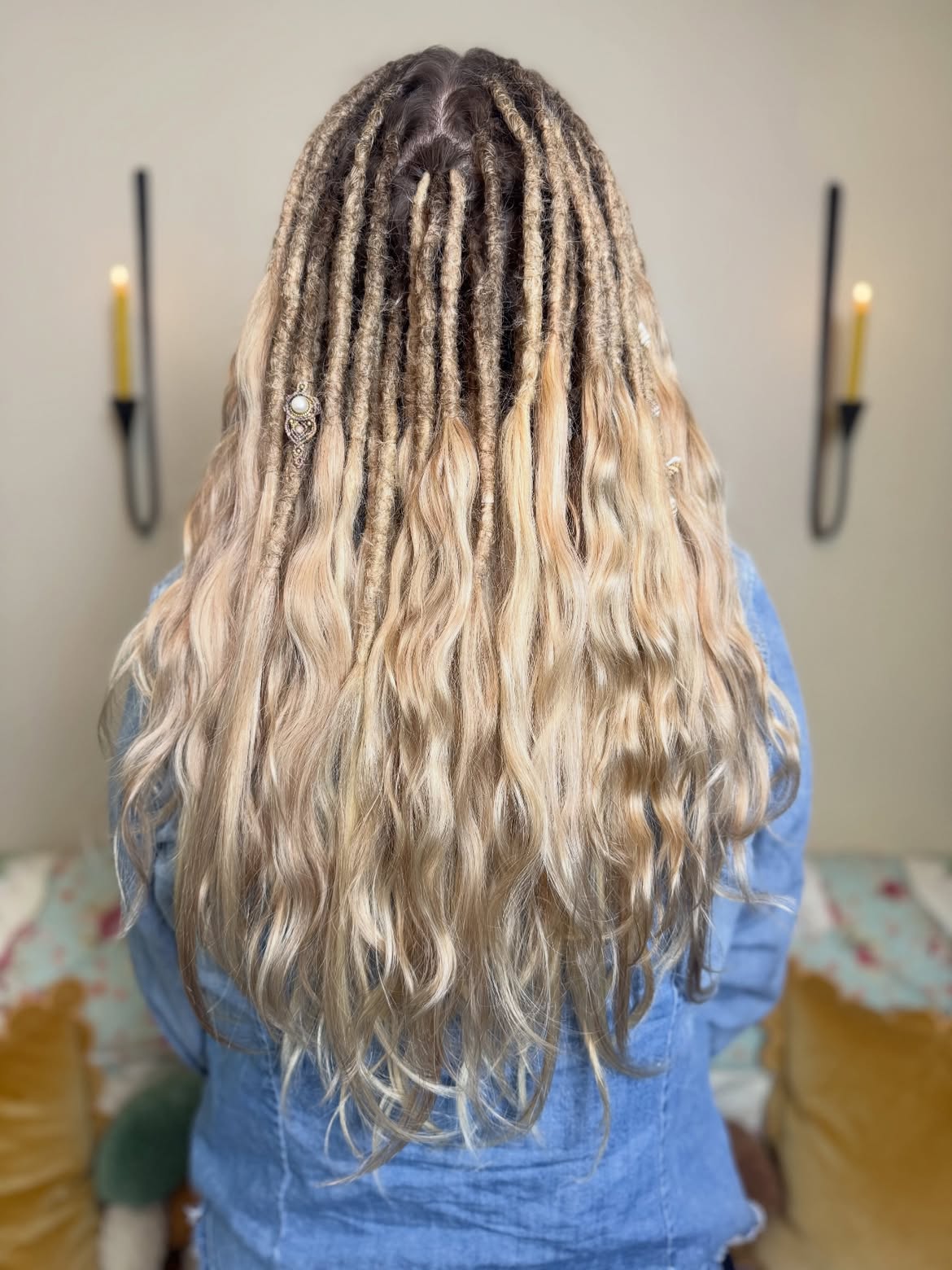 Wavy Boho Locs With Blonde Balayage
