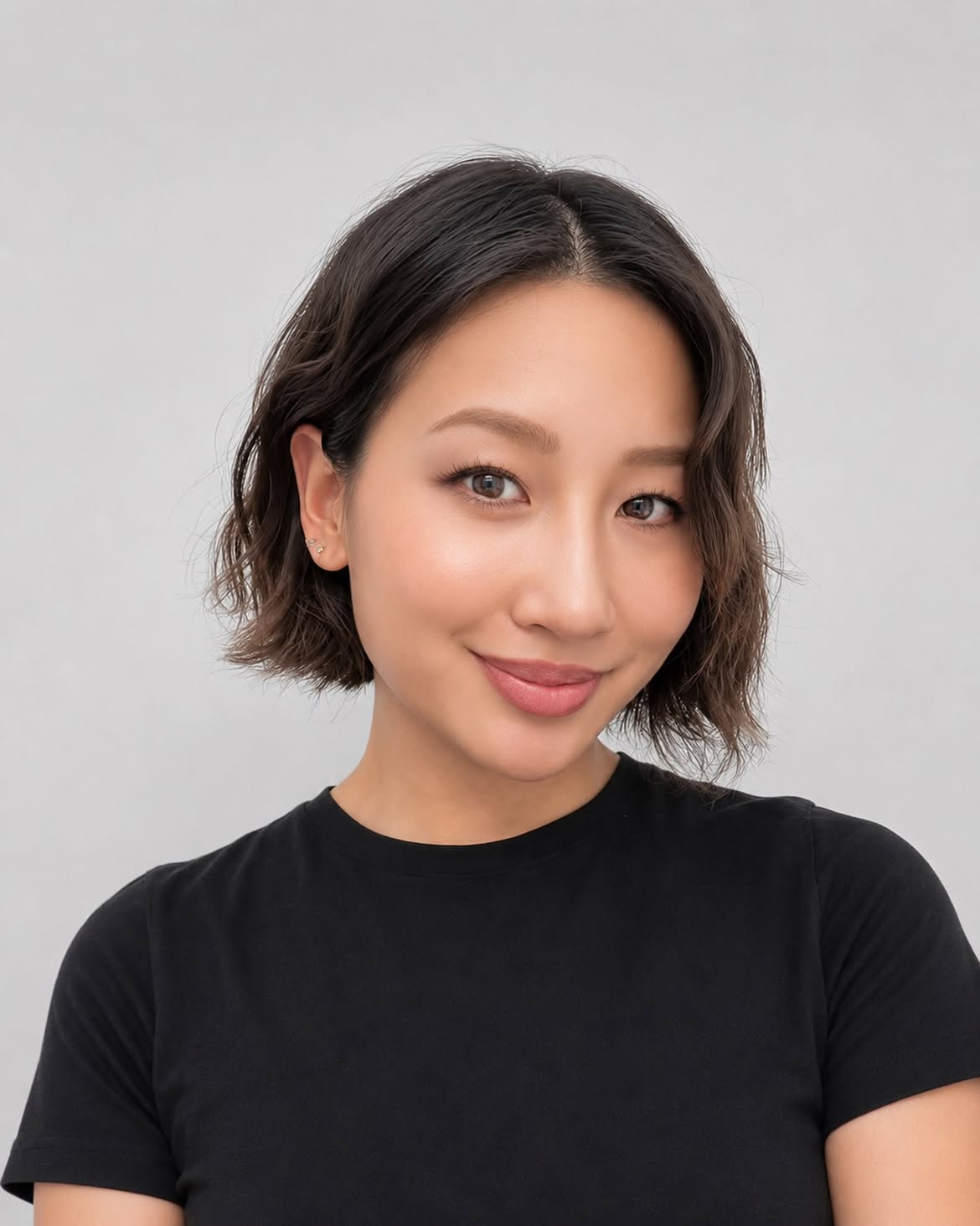 Wavy Chin Length French Bob With Center Part