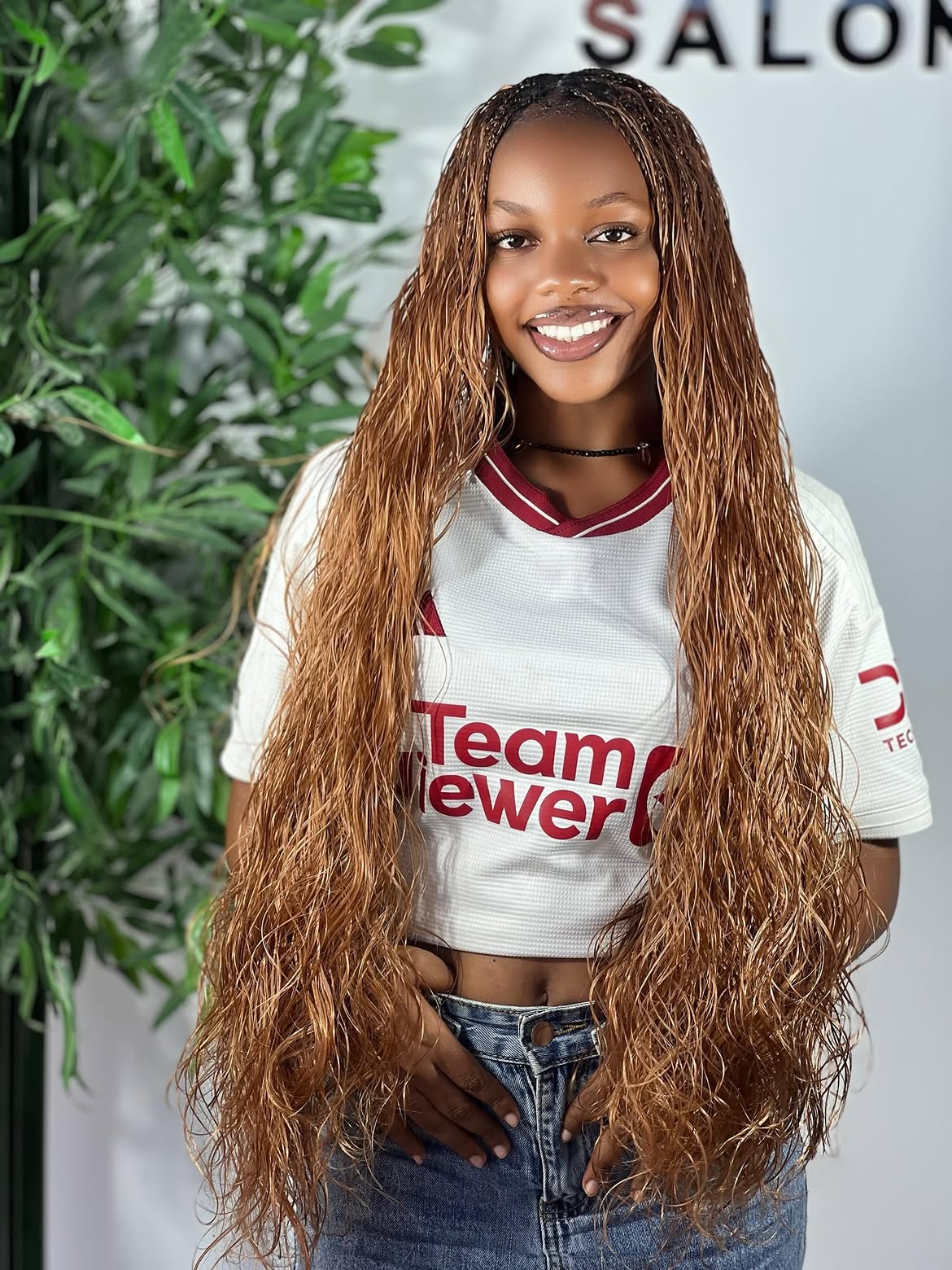 Wet Look Water Wave Braids With Honey Blonde Highlights