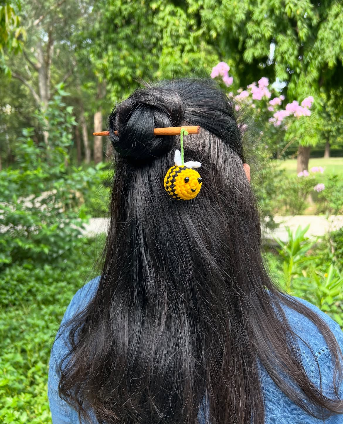 Whimsical Crochet Bee Hair Stick Half Up
