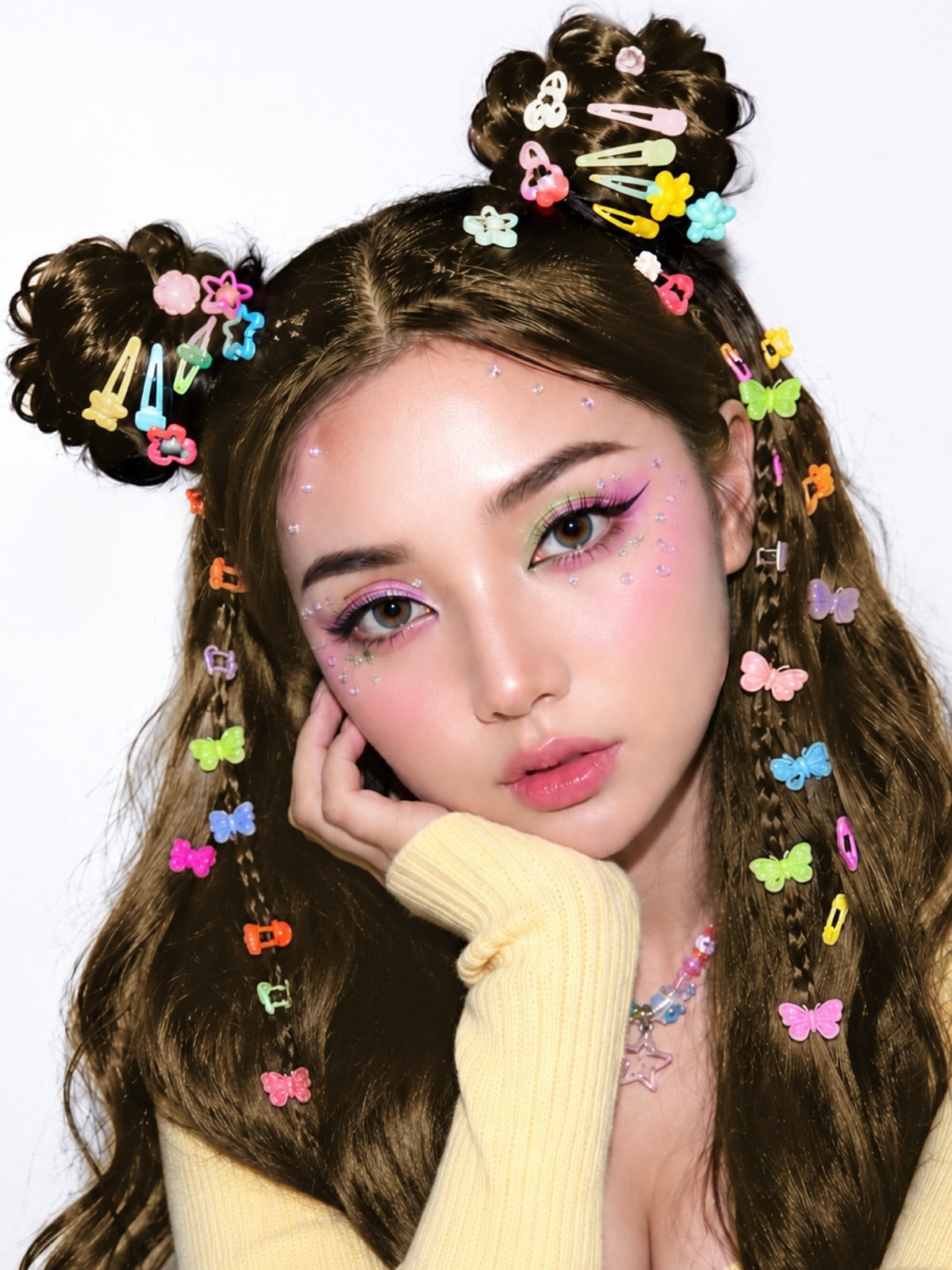 Y2K Space Buns With Butterfly & Flower Charms