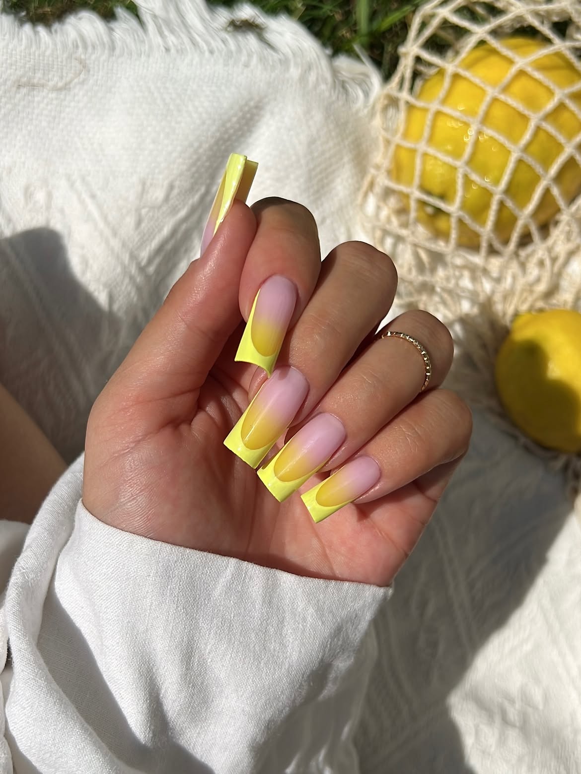 Yellow Ombre French Tip Long Square Nails