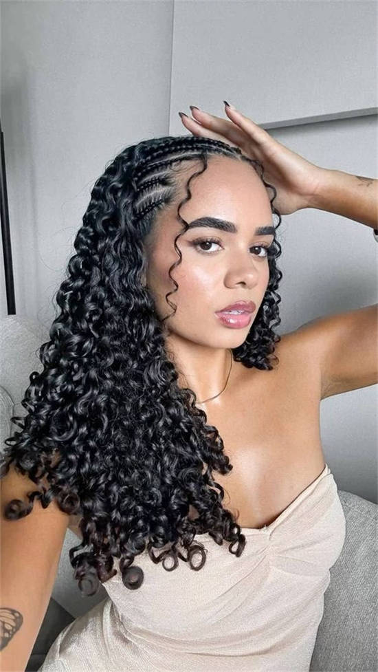 Mid-Back Braided Hairline With Loose Curls Mid-Back Braided Hairline With Loose Curls — 3c Hairstyles