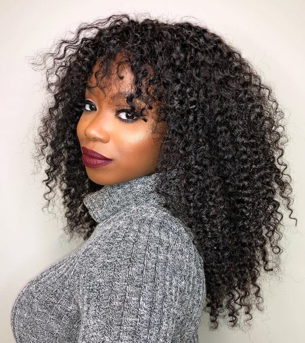 Collarbone Dark Brown Wavy Curls With Curtain Bangs, Layers Collarbone Dark Brown Wavy Curls With Curtain Bangs, Layers — 3c Hairstyles