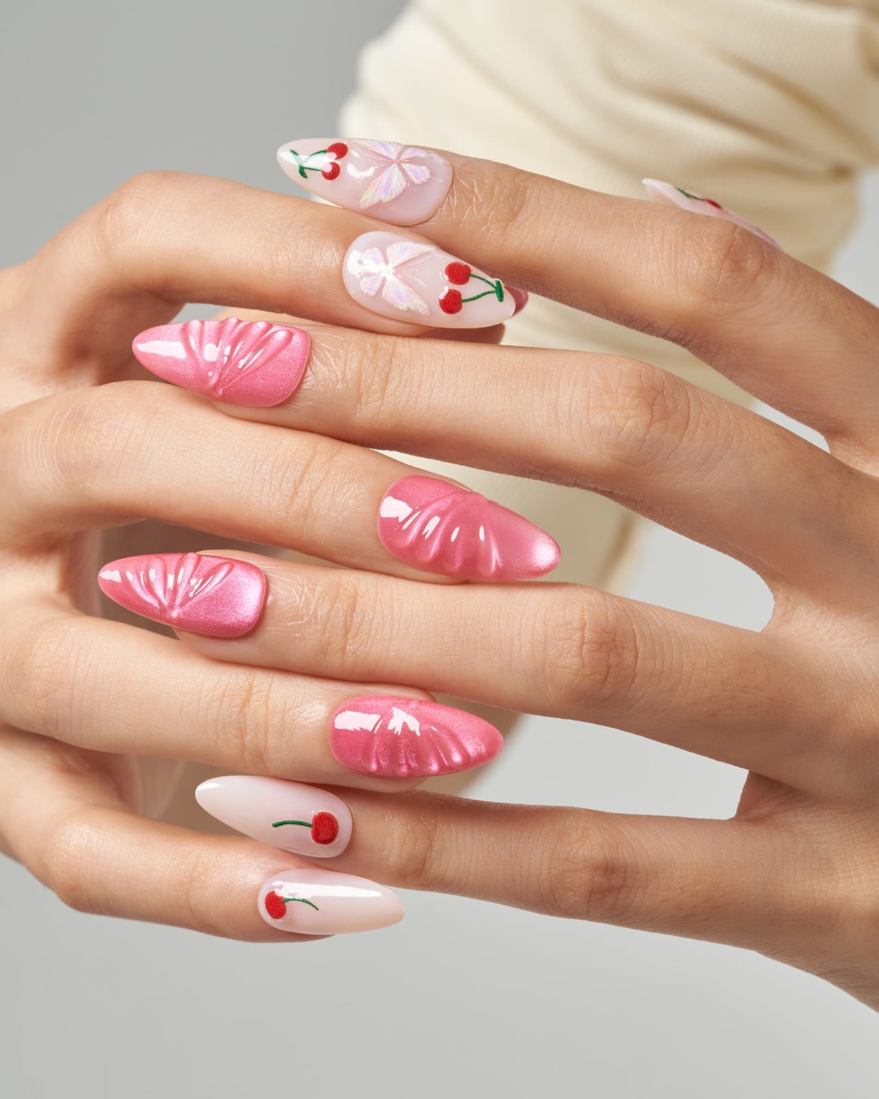 Pink Almond Nails With 3D Sculpted Texture — 3D Nails