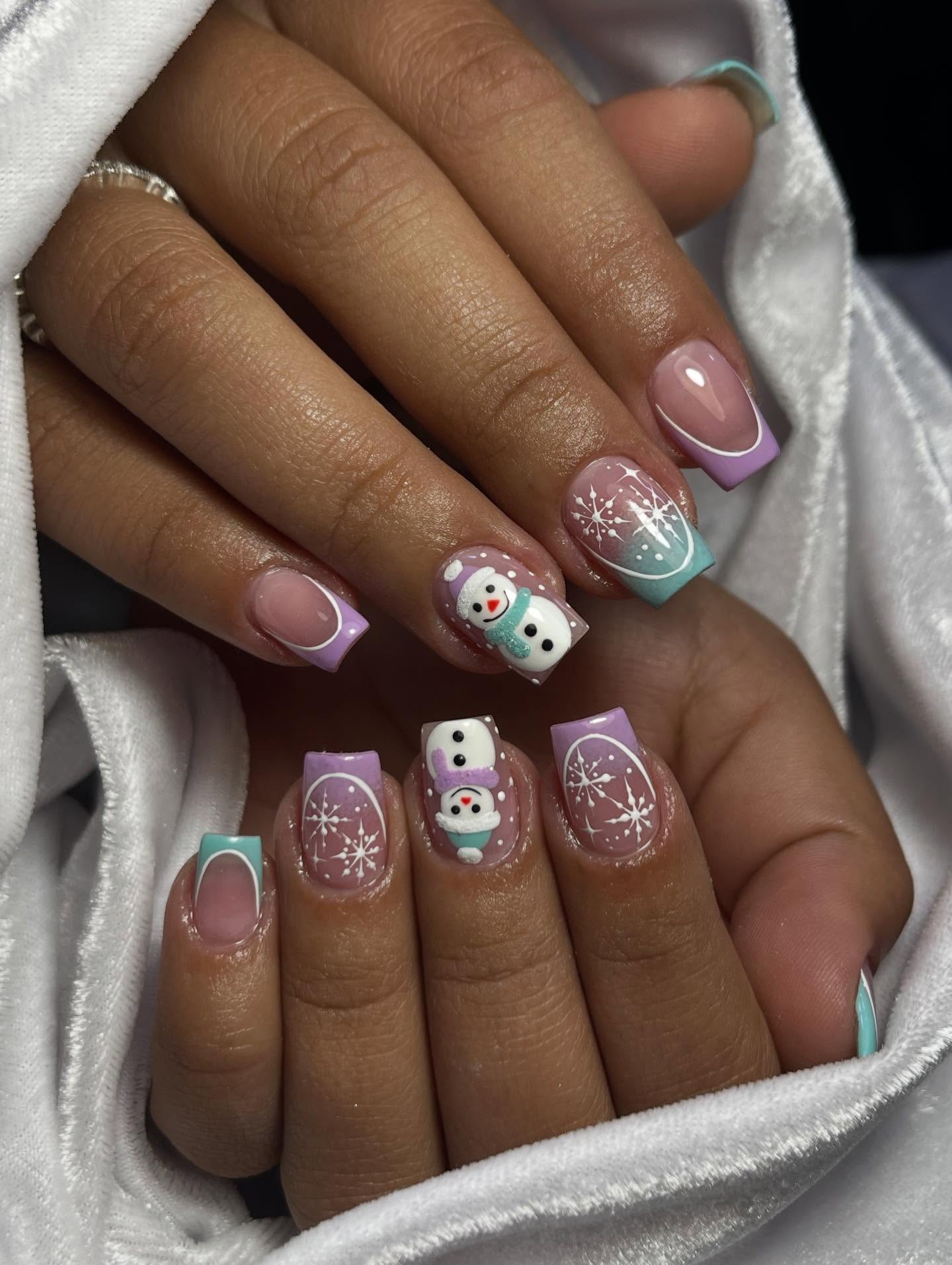 3D Snowman French Tip Winter Nails