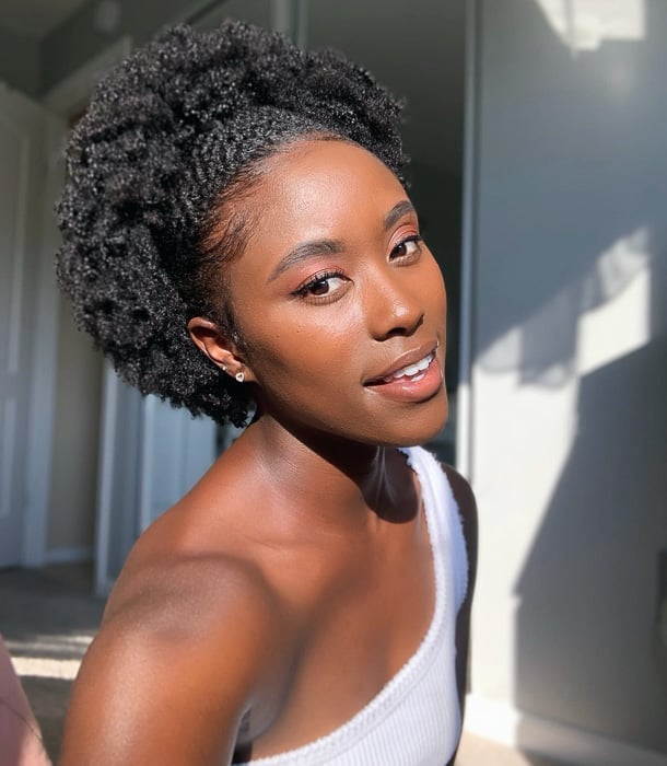 Short Ear Length Voluminous Afro, A Front View Of A Woman'S Black — 4b Hairstyles