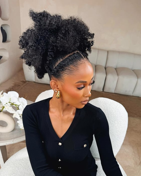 Long Afro High Ponytail With Braids — 4b Hairstyles