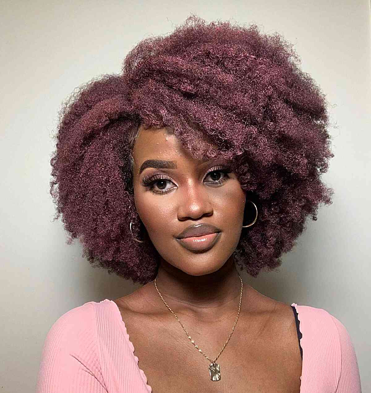 Shoulder Length Afro In Vibrant Burgundy — 4b Hairstyles