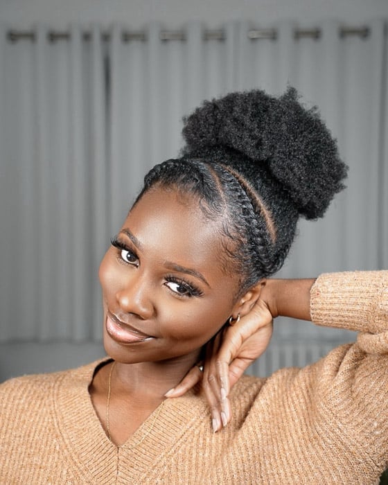 Mid-Back Afro Puffs With Braided Sections — 4c Hair