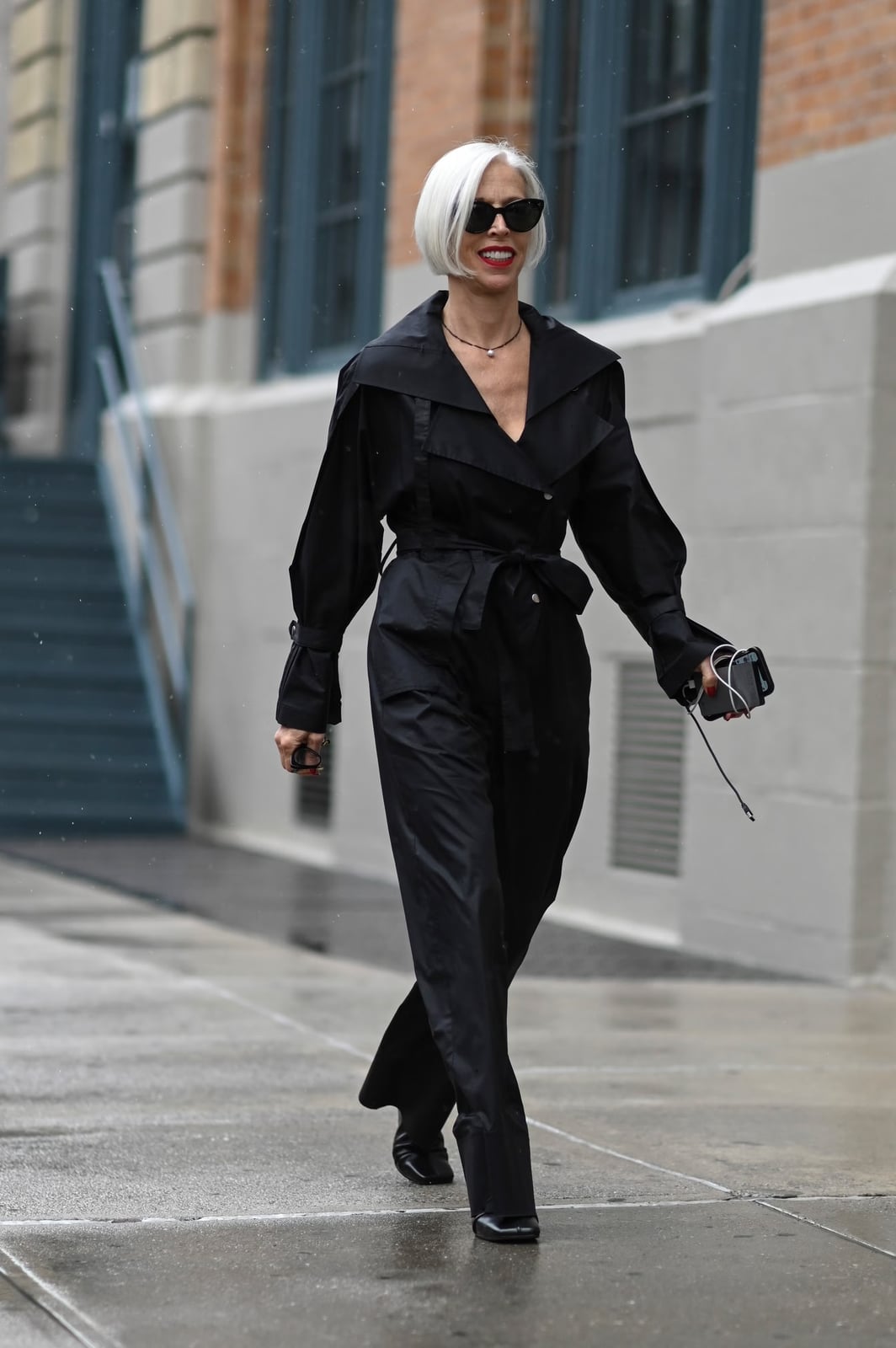 Monochromatic Belted Jumpsuit with Wide Legs — 50s Style