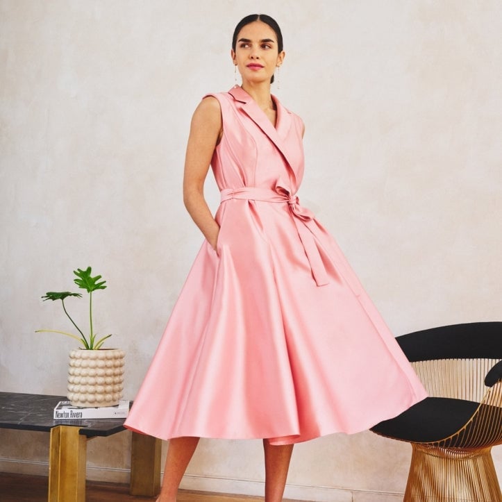 Pink Satin Fit-and-Flare Dress — 50s Style