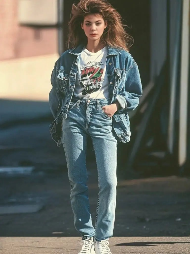 Casual Denim Jacket and Graphic Tee Combo Casual Denim Jacket and Graphic Tee Combo — 80s Style