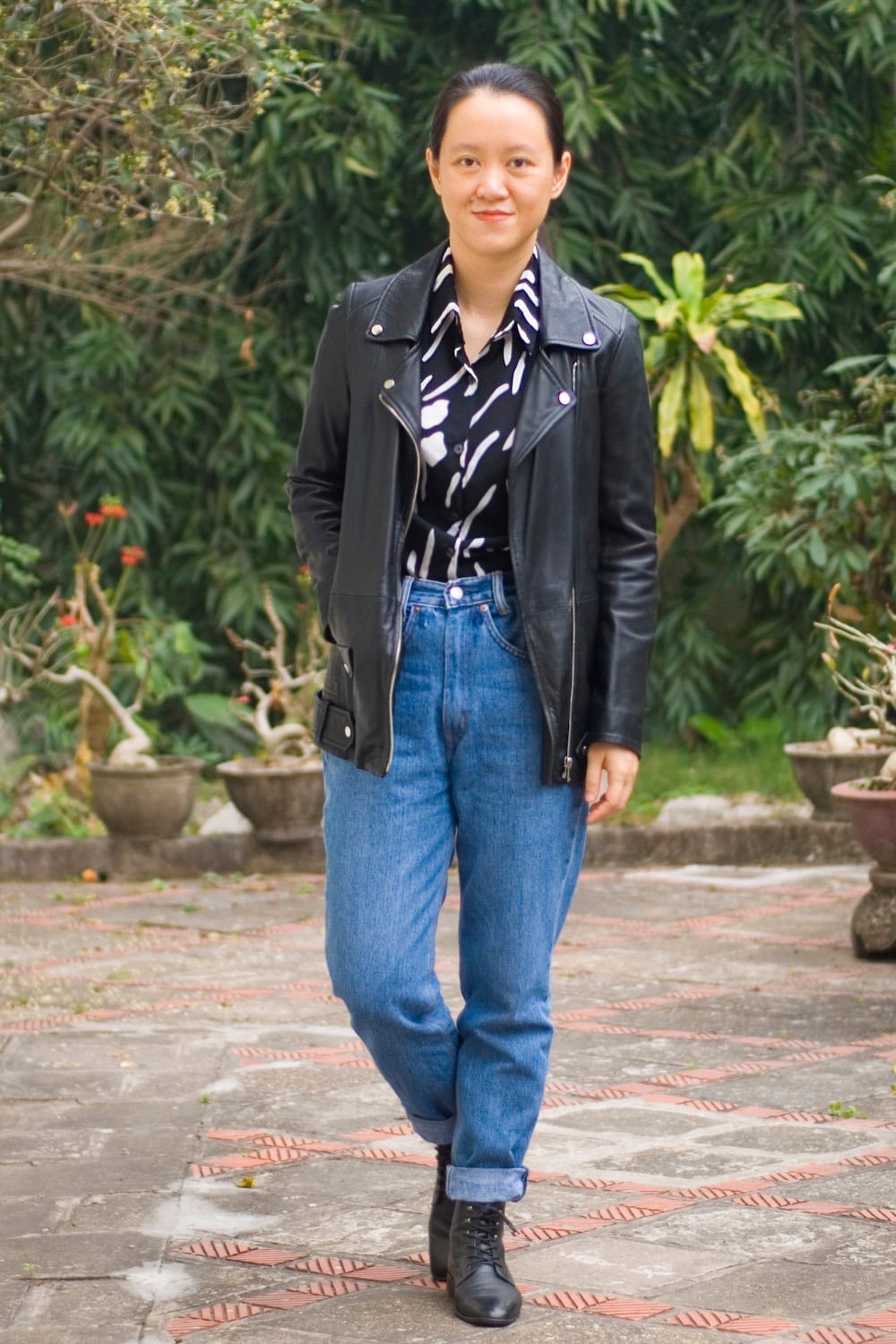 Leather Biker Jacket and Striped Shirt Casual Leather Biker Jacket and Striped Shirt Casual — 80s Style