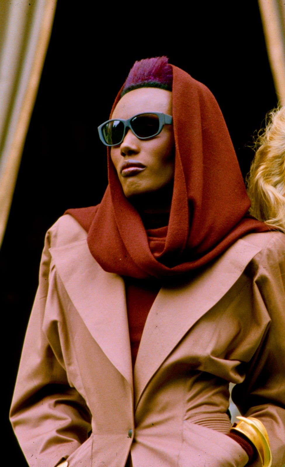 Trench Coat Layered with Burgundy Turtleneck Trench Coat Layered with Burgundy Turtleneck — 80s Style