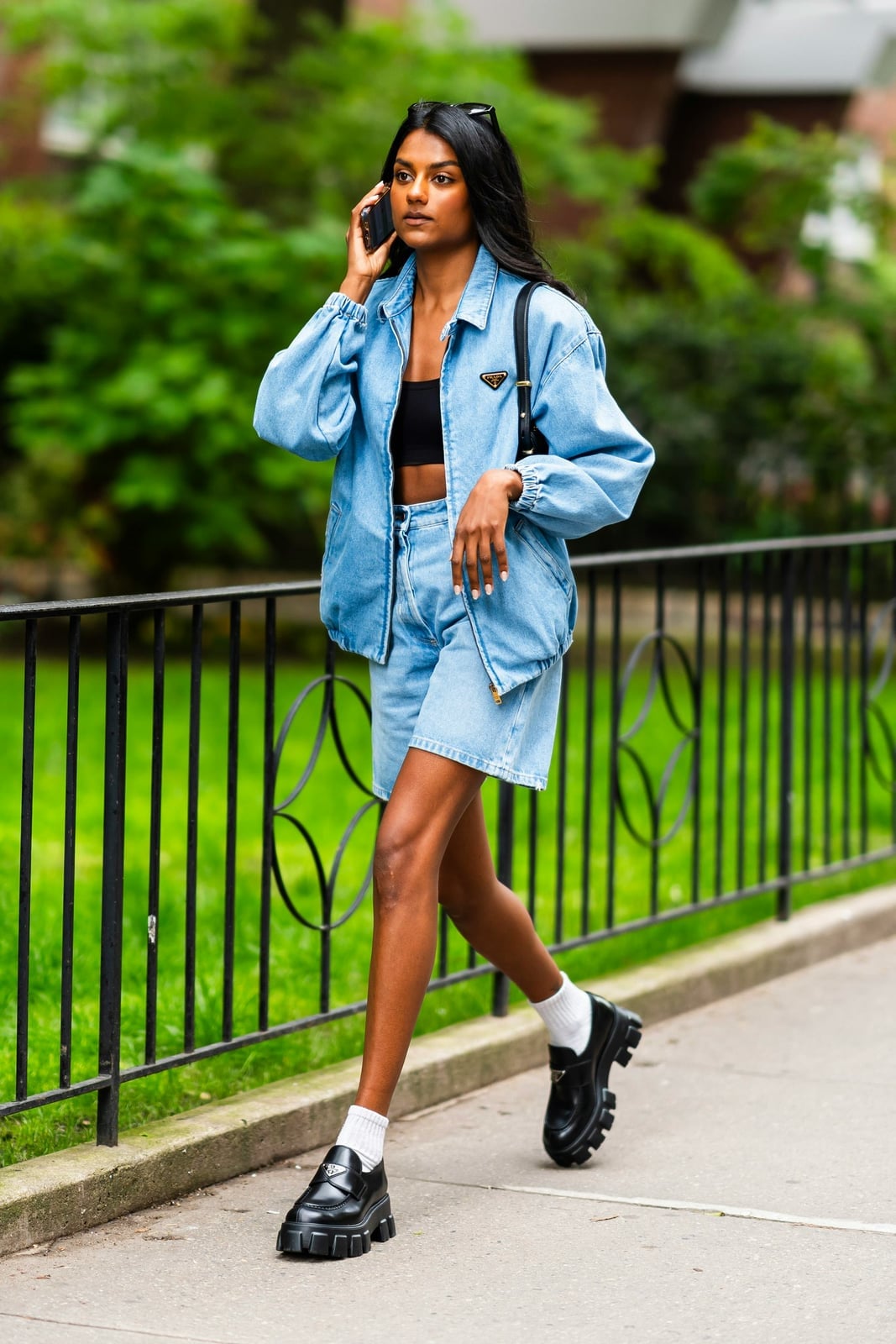 Denim Jacket and Shorts with Loafers Denim Jacket and Shorts with Loafers — 90s Party Outfit