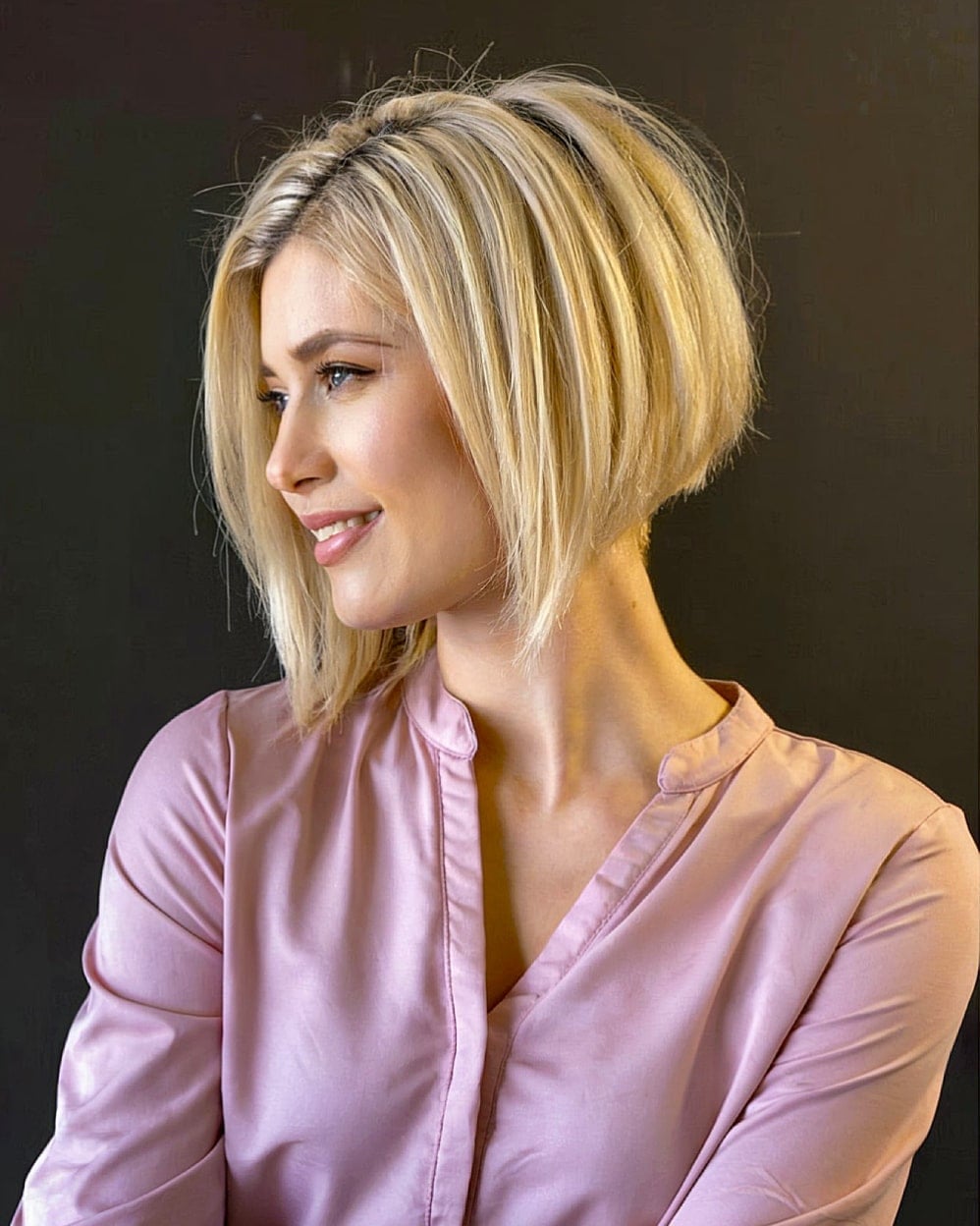 Sharp Angle Chin Ash Blonde Bob, Side — A-Line Bob