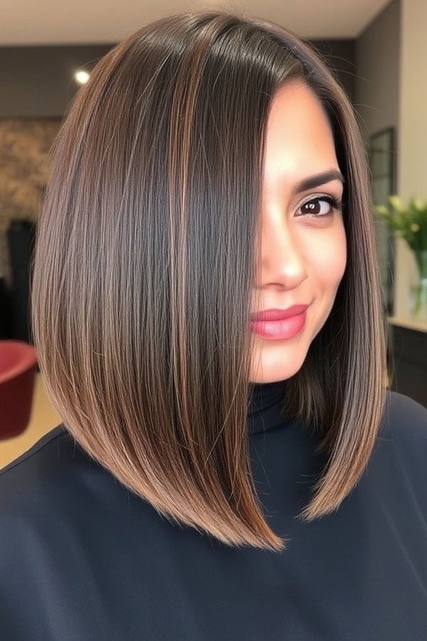 Sleek Dark Brown Collarbone A-Line Bob