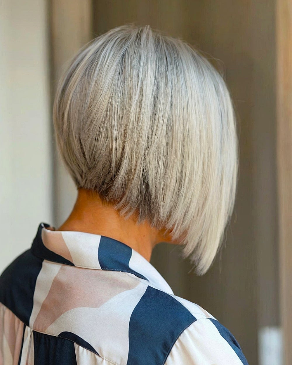 Ash Blonde Layered A-Line Bob Back View
