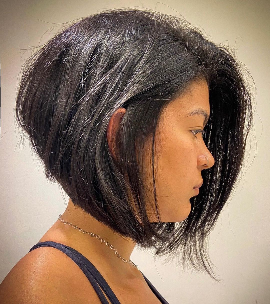 Thick Chin Length Dark Brown A-Line Bob