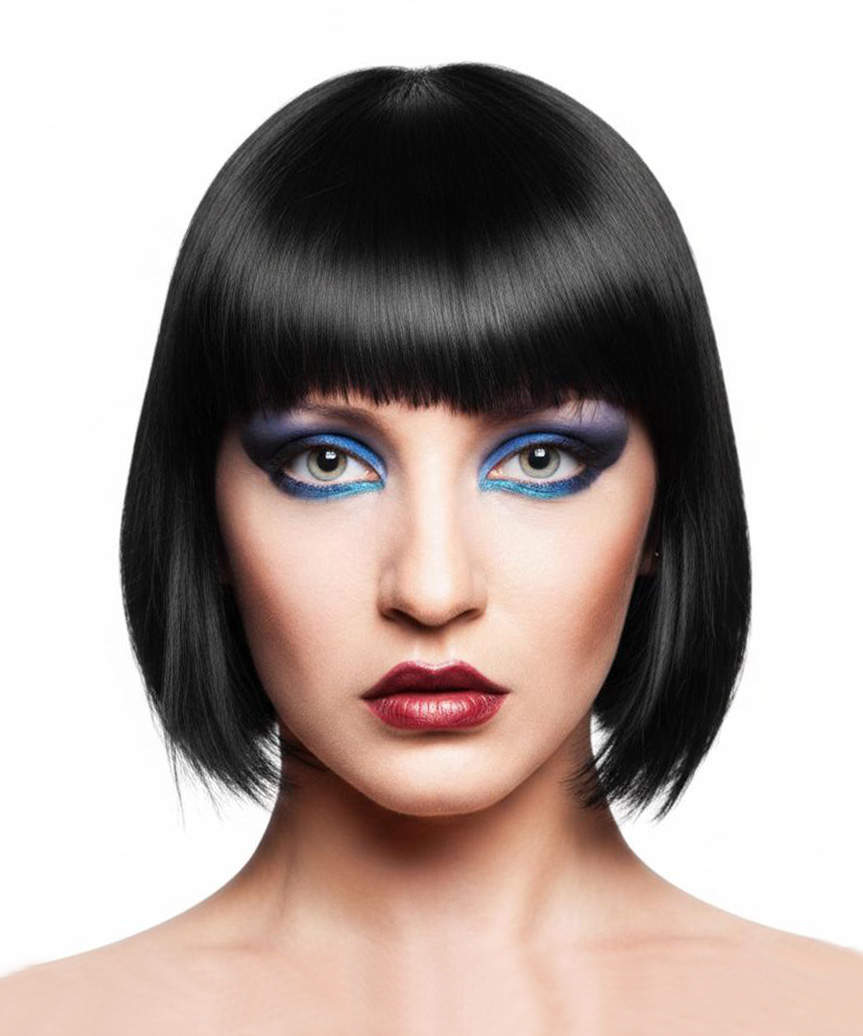 Classic Black Bob With Blunt Bangs — A-Line Bob