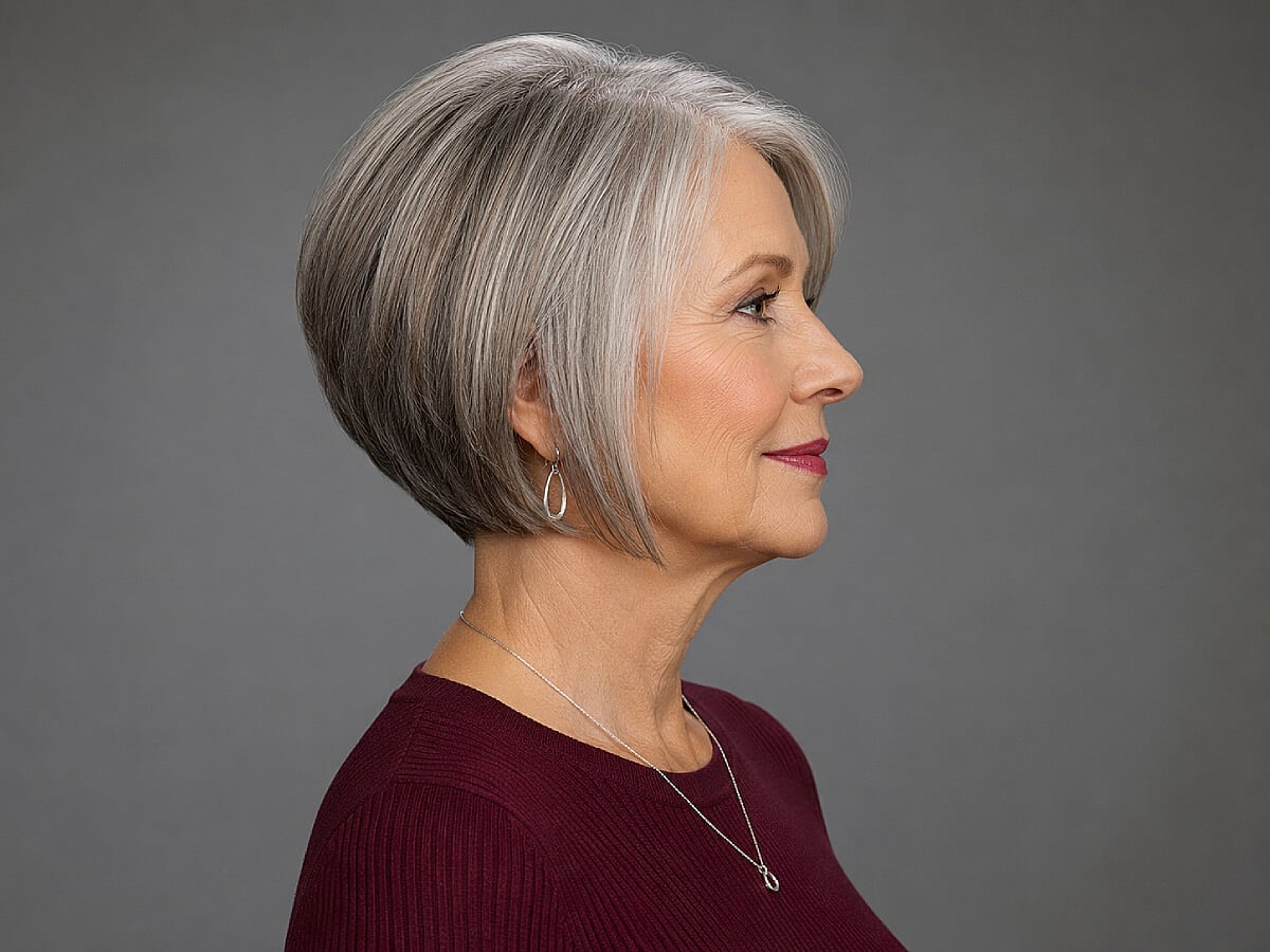 Stacked A-Line Bob Gray Hair