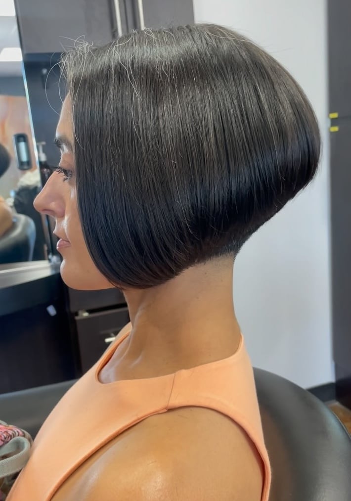 Stacked A-Line Bob Dark Brown Back View