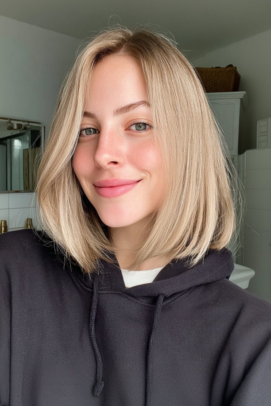 Glossy Chin Length Classic Bob — A-Line Bob