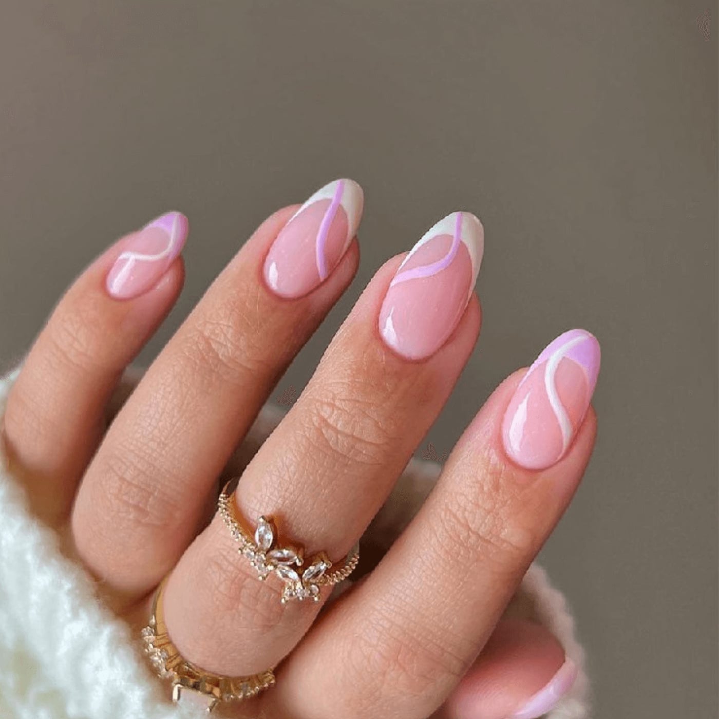 Pastel Wavy Line French Almond Pastel Wavy Line French Almond — Almond French Tip Nails